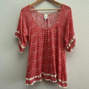 Ella Moss Embroidered Scoop Neck Blouse Shirt Top XS Extra Small Boho Festival